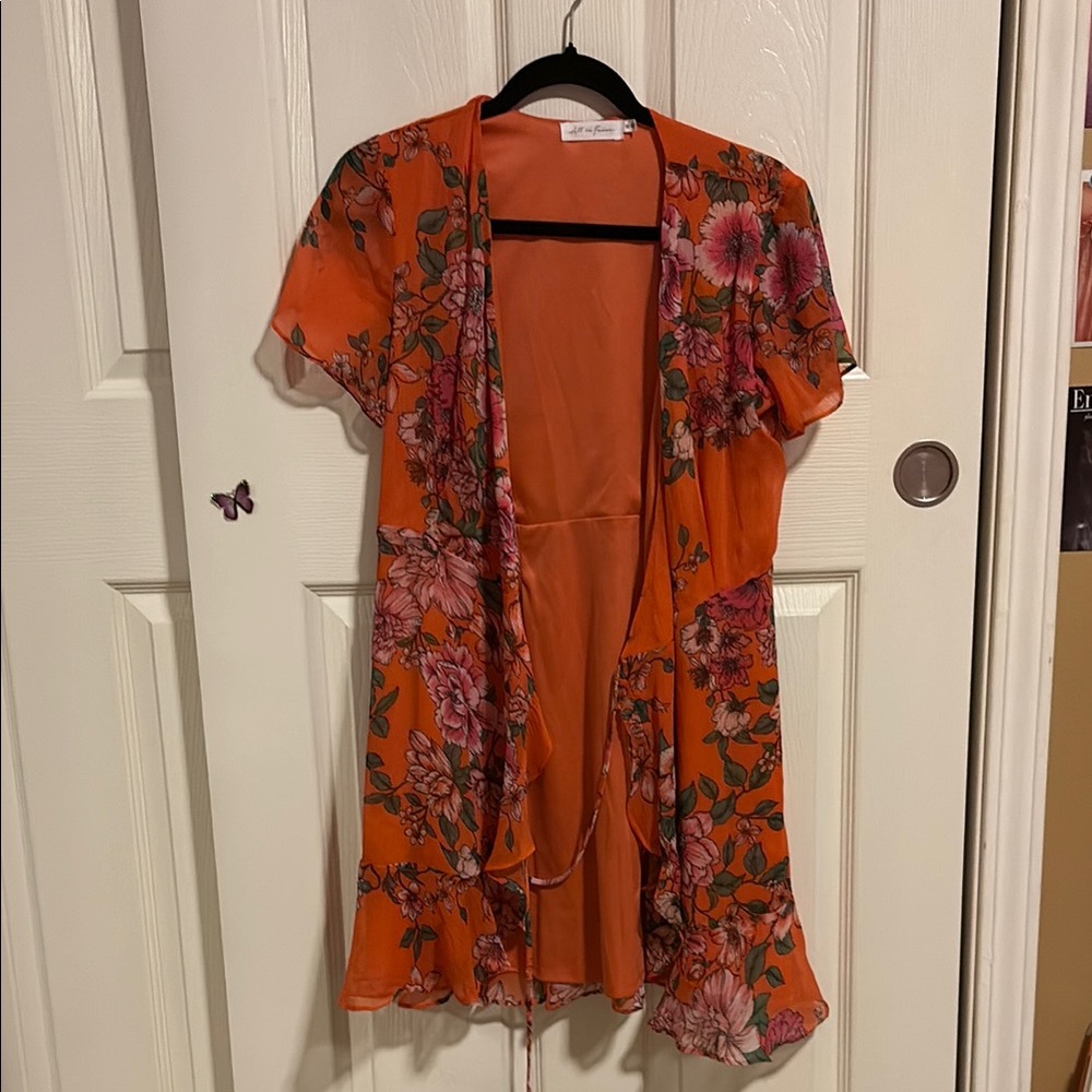 Floral Orange Wrap Dress